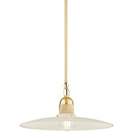 Mitzi - 1 Light Pendant, Cream - A beautifully modern take on the farmhouse pendant, Leanna features a very slim reflector shade in Soft Cream or Soft Black. Deliberate space between the shade and socket cup allows light to shine on the Aged Brass knurled detailing above as well as reflect off the shade itself. The sconce brings a modern mood to any wall and the pendant, with its delicate hook and loop suspension, is stunning styled in multiples over the kitchen island.