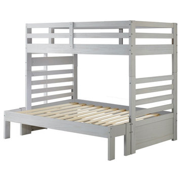 My Bed Now Everest Twin-over-Full Solid Wood Bunk Bed with Ladder in White Mist