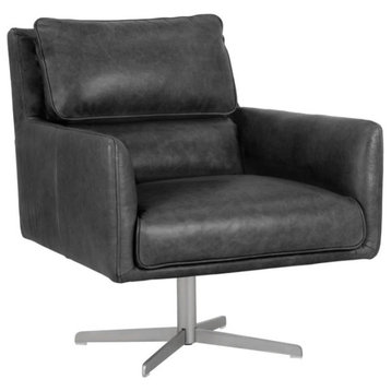 Elton Swivel Lounge Chair, Marseille Black Leather