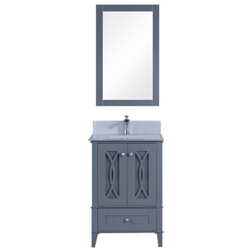 24" Gray Sink Vanity With Mirror, Without Faucet