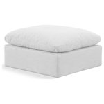 Meridian Furniture - Indulge Upholstered Modular Chair, White, Down Stuffed Linen Textured Fabric, Ottoman - Experience ultimate comfort and style with our white linen textured fabric Indulge Ottoman. The luxurious linen texture of the fabric will elevate the aesthetic of any room. This ottoman provides ample space for you to relax while its modular build offers the option of unlimited configurations. Whether you're looking to add a stylish element to your living room or a comfortable seating option to your bedroom, this ottoman is the perfect choice.