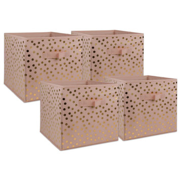 Nonwoven Polyester Cube Dots Millennial Pink/Gold Square 11"x11"x11", Set Of 4