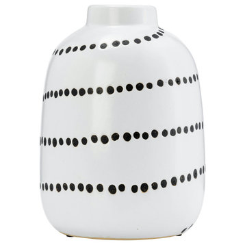 Cer, 9"H Spiral Dot Flower Vase, White/Black