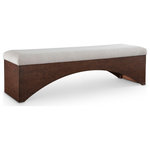 Meridian Furniture - Lawson Upholstered Bench, Beige, Velour Fur Fabric, Brown Finish - Uplift your space with the Lawson velour beige{ fur fabric upholstered bench, a sleek blend of modern simplicity and plush comfort. Featuring a luxuriously soft velour fur fabric seat, this bench offers a tactile experience that's as inviting as it is stylish. The minimalist, rich brown walnut base, with its curved cut-out design, adds an architectural touch that creates a striking visual balance.