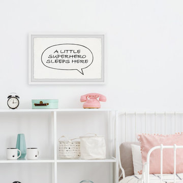 "A Little Superhero Sleeps Here" Framed Painting Print