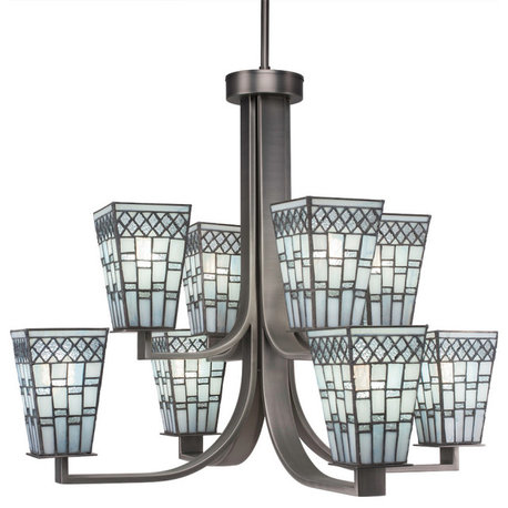 Apollo 8-Light Chandelier, Graphite/Square Pewter Art