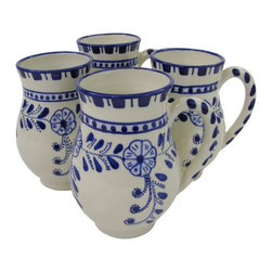 Le Souk Ceramique - Large Stoneware Mugs, Set of 4, Azoura Design - Serving And Salad Bowls