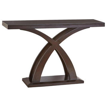 Sofa Table With X-Cross Base Support And Open Bottom Shelf, Brown