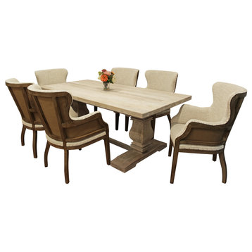 Benedict 7-Piece 106" Extension Table Dining Set With 6 Upholstered Linen Chairs