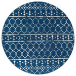 Tayse - Ayden Transitional Geometric Navy Round Area Rug, 8' Round - Convey a global appeal with this versatile pattern that spans Scandinavian to Moroccan decor. The small scale softly geometric rug offers a big payoff.