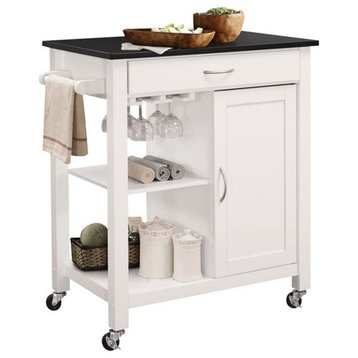 Bowery Hill 1-Drawer Contemporary Wood Kitchen Cart in Black/White