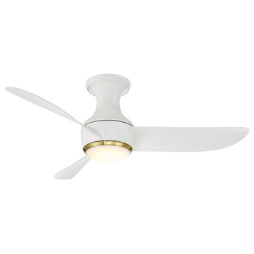 Corona 3-Blade Flush Mount Ceiling Fan, Soft Brass/Matte White