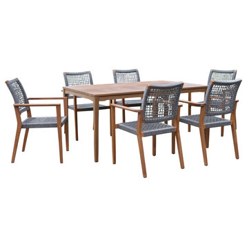 7-Piece Eucalyptus Dining Set With Stacking Rope Dining Chairs