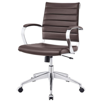 Elegant Office Chair, Chrome Base With Adjustable Height & Padded Arms, Brown