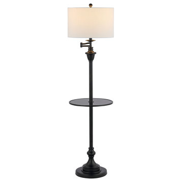 Cora 60" Metal/Glass LED Side Table and Floor Lamp, Black