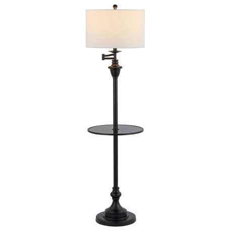 Cora 60" Metal/Glass LED Side Table and Floor Lamp, Black