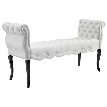 Adelia Chesterfield Style Button Tufted Performance Velvet Bench, White