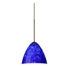 Mia 1 Light Pendant, Bronze, Incandescent, Blue Cloud Glass