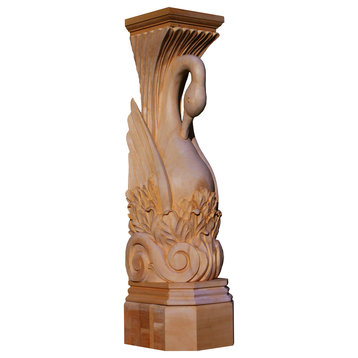 Hand Carved Swan Stand, Basswood, 10"x10"x36"