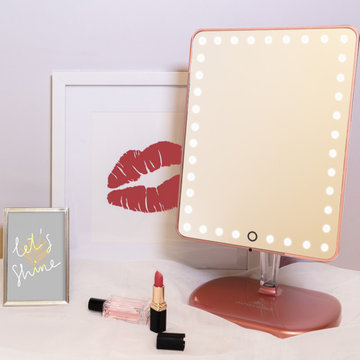 Touch Pro Makeup Mirror with LED Light and Bluetooth Speaker, Rose Gold