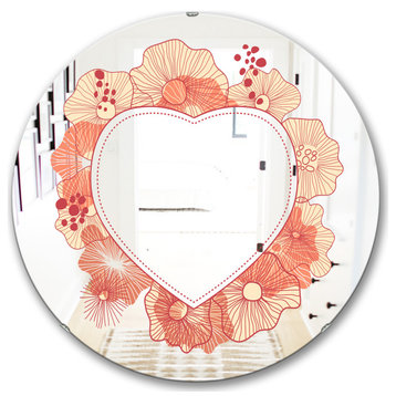 Designart Pink Flower Heart Love Cabin And Lodge Round Wall Mirror, 32x32