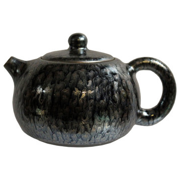 Chinese Handmade Jianye Clay Bronze Black Glaze Decor Teapot Display Hws269