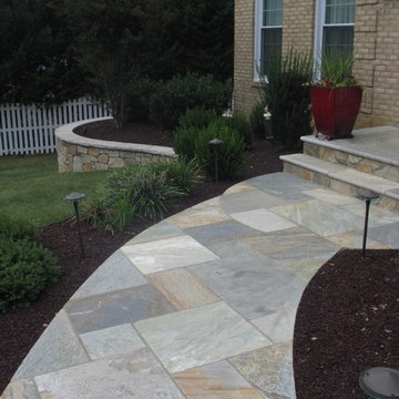 Mortared Patterned Curved Flagstone Walkway w Front Porch