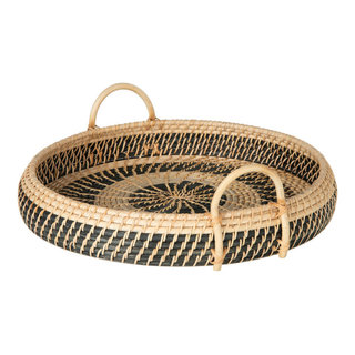 Kouboo Laguna Round Rattan Storage Basket with Ear Handles Honey Brown