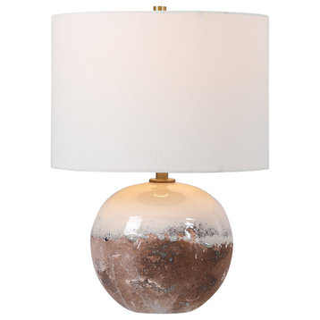 Rustic Two Tone Ceramic Table Lamp Round Sphere Ball Crackled Brown White