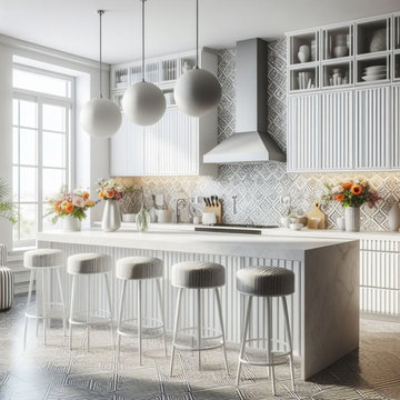 Monochromatic Kitchen Study with Island