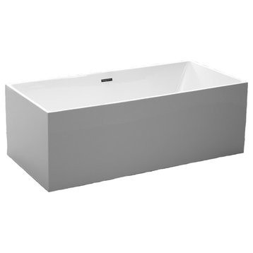 67" Freestanding Acrylic Bathtub, White/ Polished Chrome