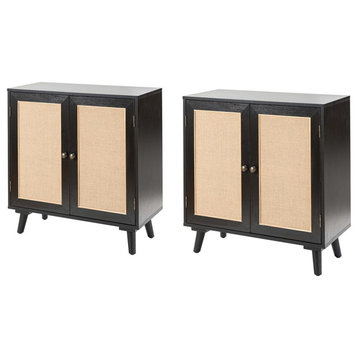 Noin 2-Door Accent Cabinet With Solid Wood Legs Set of 2, Black