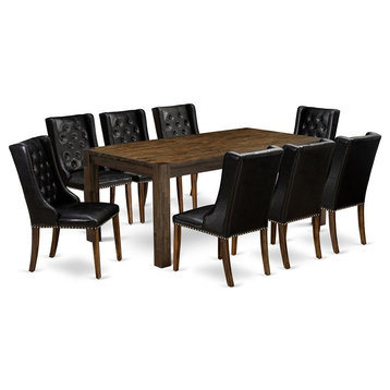 East West Furniture Lismore 9-piece Wood Dining Set in Jacobean Brown/Black