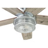 Rustic Farmhouse Ceiling Fan, Seeded Glass Shade & Reversible Blades, Silver