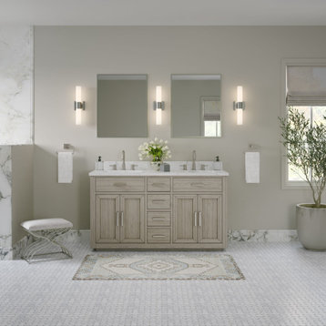 The Wyatt Bathroom Vanity, Antique Gray Oak, 60", Double Sink, Freestanding