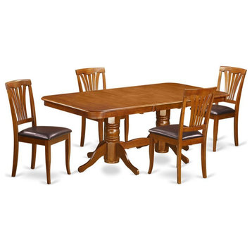 East West Furniture Napoleon 5-piece Dining Set w/ Leather Seat in Saddle Brown