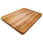 Teakhaus - Teakhaus 108 Edge Grain Board with Juice Groove 24 x 18 x 1.5 - This is the ultimate cutting board for the home chef!  Sized at an extra large 24 x 18 x 1.5 inches, this beautiful teak cutting board can be used to prep entire meals or serve up a Thanksgiving turkey for an extended family. The colorful golden teak and size of this board will make it the premier centerpiece of any classic or contemporary kitchen. Weighing in at a full 13 pounds, inset handles on both sides provide a stable grip, while juice grooves help keep meats resting dry. Teak, used for centuries by ship builders and furniture makers, has been prized for its durability, strength and beauty. Naturally resistant to water, teak is easier to clean and maintain as a result, making it a favorite for chefs everywhere. Teakhaus sources its own teak trees from environmentally and socially conscious plantations that are Forest Stewardship Council (FSC) and Rainforest Alliance certified.