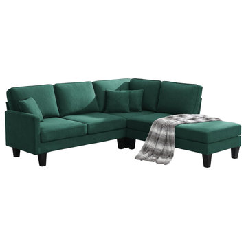 Modern Sectional Sofa, Sturdy Wooden Frame & Polyester Upholstered Seat, Green