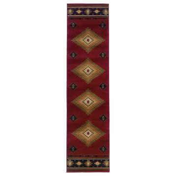 Oriental Weavers Hudson Red/Green Southwest/Lodge Indoor Area Rug 1'10"X7'6"
