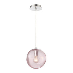 Della Pendant, 1-Light, Small, Chrome, Pink Dimpled Glass Shade, 8.5"H