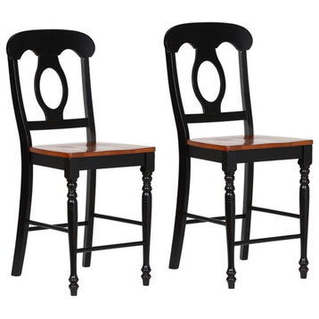 Sunset Trading Black Cherry Selections Wood Barstools in Black (Set of 2)