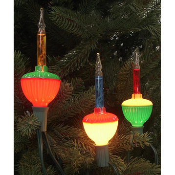 Set of 7 Multi-Color Retro Christmas Bubble Lights 6' Green Wire