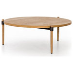 Four Hands - Holmes Coffee Table-Smoked Drift Oak - Stunning simplicity with a Danish-inspired spin. A rounded tabletop of smoked drift oak offsets a triad of slim, tapered legs. Waxed black joinery adds a fresh look of high contrast. Pair with matching cocktail table for a nested, layered look.
