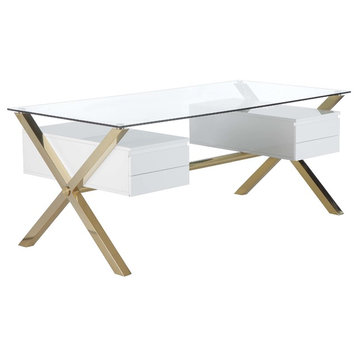 Gold Beverly Desk, Large, White