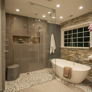 An Award Winning Oasis Master Bathroom Styled in Stone in Chantilly VA