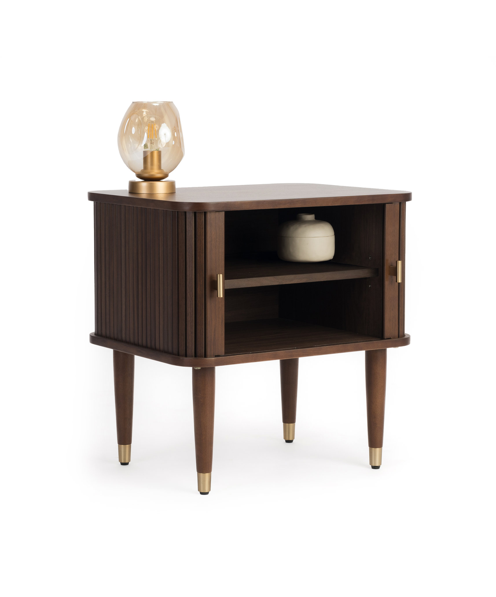 Studio London Murray Mid-Century Nightstand with Storage Brass Accents