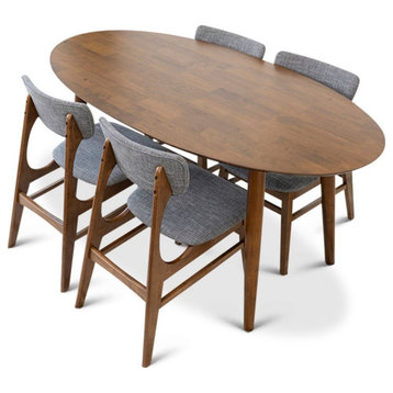 Kenya Modern Solid Wood Walnut Dining Room & Kitchen Table and Chair Set of 4