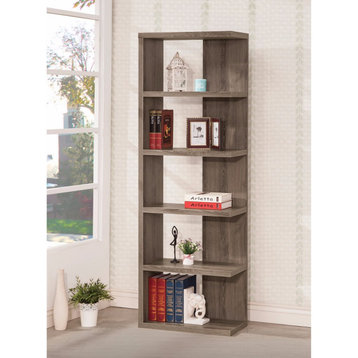 Spacious Semi Backless Wooden Bookcase, Gray