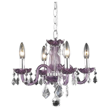 Elegant Lighting Rococo 4-Light Chandelier, Purple, Clear