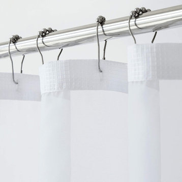 White Sheer and Grid Shower Curtain and Liner Set